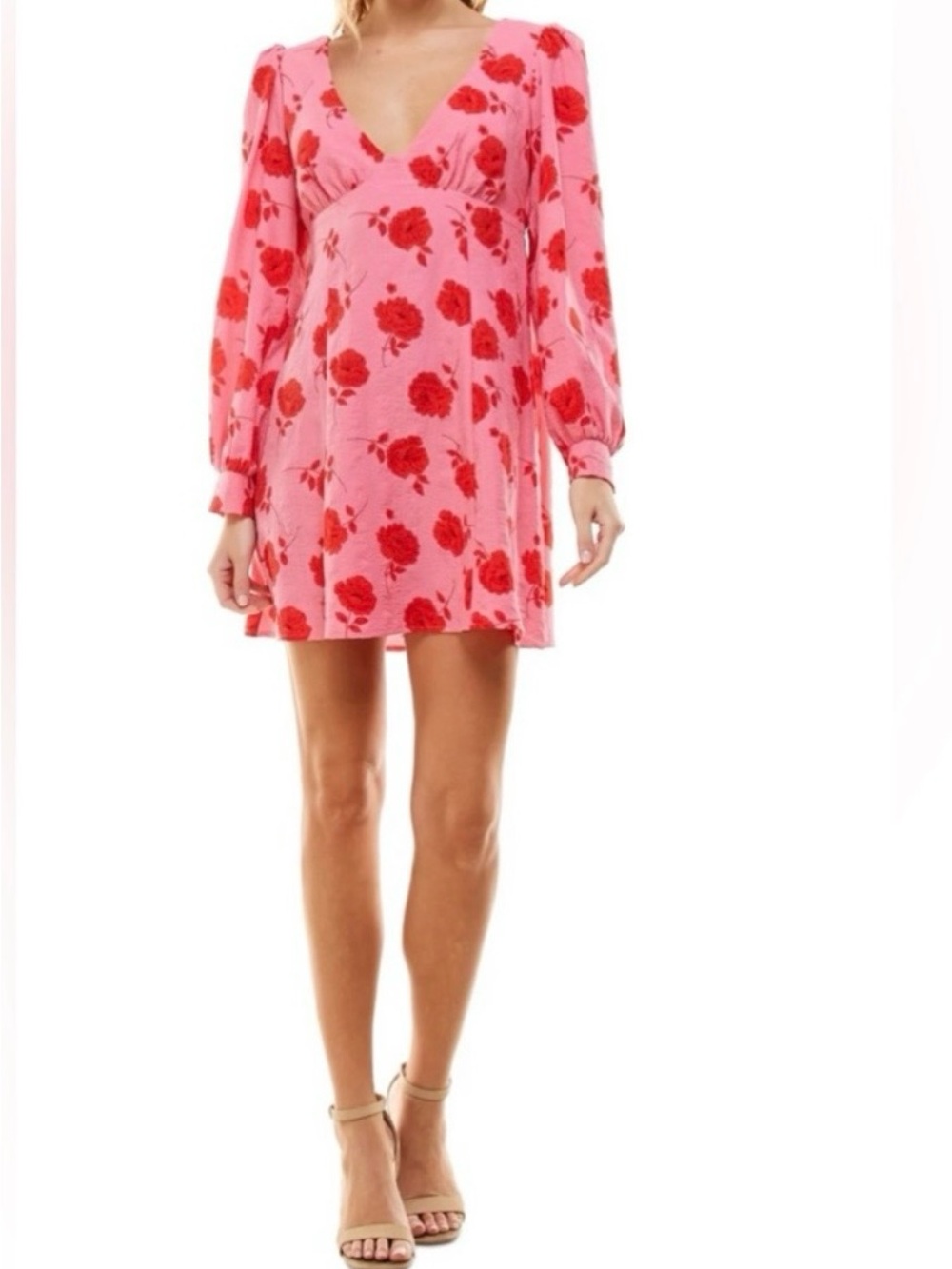 Crystal Doll Pink Mini Dress with Red Floral Print